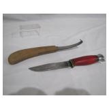 hook knife and fixed blade, close ups>