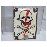 porcelain skull cross bones with lightining bolt>