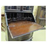 desk w/glass front bookcase top