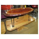 cedar slab table with deer scene>