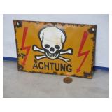 porcelain enamel WWII German Achtung>