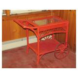 red wicker tea cart