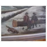 men, dog, ducks, lumbering close up