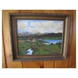  oil on canvas homestead mountain scene>