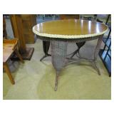 oval wicker with oak top>