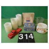 3 Battery Candles - Tin - Soup Bowl - Pitcher