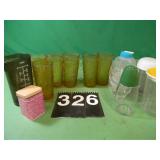 Box With 6 Amber Glasses & Clear Bowls