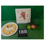 Grape Picture W/ Hooks 12" X 12" - Butterfly -