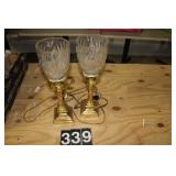 Pair Brass Lamps with Heavy Glass Globes
