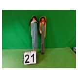 2 Wooden Clothes Pin Dolls 21" T