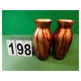 Pair Of Red/ Gold Vases 11" T