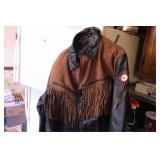 Leather Bikers Coat Size 50 Black Brown Fringe