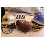 Old Softball Helments ~ Catchers Mitt