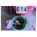 Bucket with Camp Axe ~ Pipe Cutter ~ Pipe Wrench