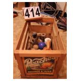 Peaches Crate and Contents ~ Baseballs ~ Ping
