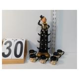 Vintage Clown Decanter W/ 6 Cups 1 1/2 " Tall