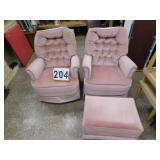 2 Swivel Rockers Rose Colored - Foot Stool