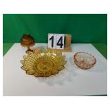 Amber Bowl ~  Pink Depression Bowl ~ Candle Holder