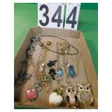 Flat Of Costume Jewelry Includes Owl Necklaces