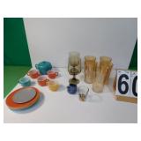 Box W/ Amber Glasses ~ AH Mini Cups & Tea Pot