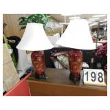 2 Red/ Gold Floral Lamps 24" T (Works)