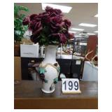 Grape Vase W/ Wine Artificial Roses 19.5" T