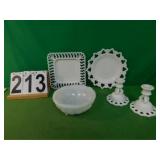 McKee Toltec Milk Glass 3 Toed Footed Bowl