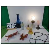 2 Small Lamps ~ Small Oil Lamp ~ Blue Vase