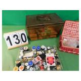 Sewing Box W/ Contents Has A Lot Of Buttons