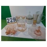 Pink And Clear Depression Glass Includes Candlebra