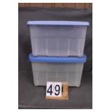 2 Clear Totes W/ Blue Lids