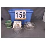 Blue Tote W/ Green McCoy Pot - Silve Rimmed Glass-