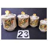 4 Vintage Lefton Basket Weave Autumn Canisters