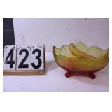 Lombardi Amberina Glass Footed Fruit Bowl 1971
