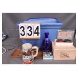 Blue Tote W/ Desk Calender - Shoe Wax- Wood -