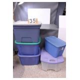 5 Used Totes w/ Lids(4 Blue - 1 Clear)
