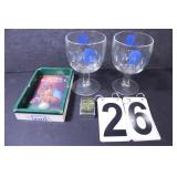2 Pabst Blue Ribbon Stem Goblets ~ Camel Ashtray