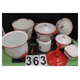 Red & White Porcelain Granite Pans & Bowls (One -