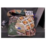 Purple Tote W/ Misc Afghans And Blankets