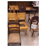 7 Wooden Chairs Some are Cane Bottom