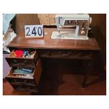 Singer Sewing Machine W/ Cabinet & Contents