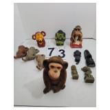 5 Monkey Figures ~ Lava Rock Statue ~ Green -
