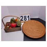 Lazy Susan ~ Wooden Basket W/ Plastic Veggies