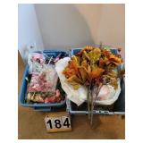 2 Totes Of Artificial Flowers ~ Display Rack