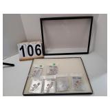 Display Case W/ 3 Antique Pins 16" X 12"