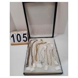 Display Case W/ Group Of Gold Tone Necklaces