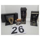Set Of 4 Vintage Cameras (Ansco No. 3A ~ Kodak Jr