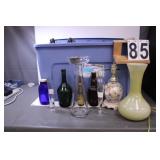 Blue Tote W/ Vintage Bottles - Sea Shell Lamp -
