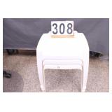 3 White Plastic Stacking Patio Tables