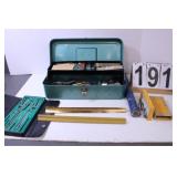 Metal Tool Box W/ Drawing Items - Rulers -